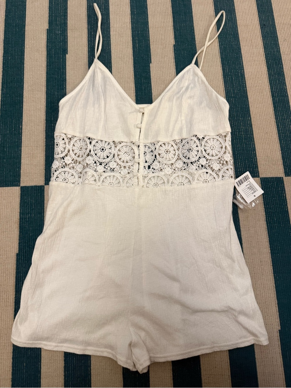 Urban Outfitters White Lace-Panel Cami Romper